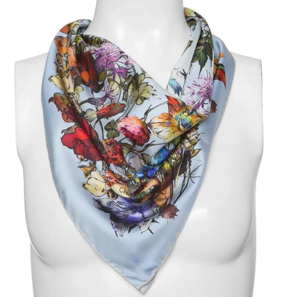 Dior Floral Silk Scarf - Blue and Purple